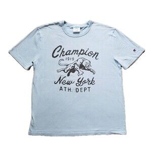Champion 1919 NY Athletic Department Size Large Mens Light Blue Heavyweight Tee